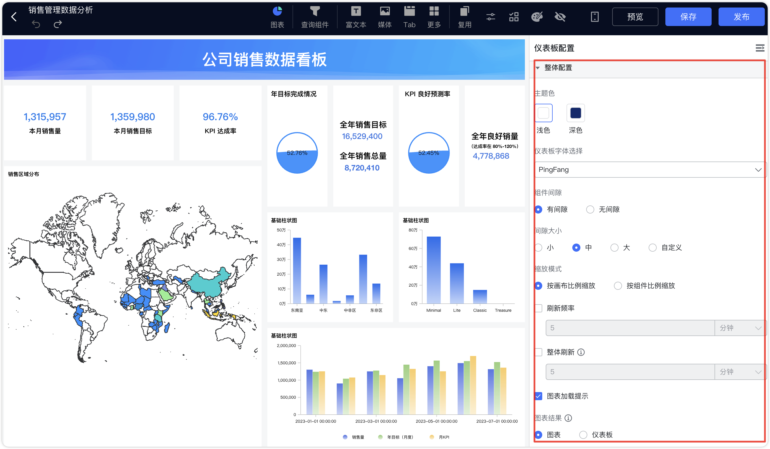 仪表板主题色、组件间隙